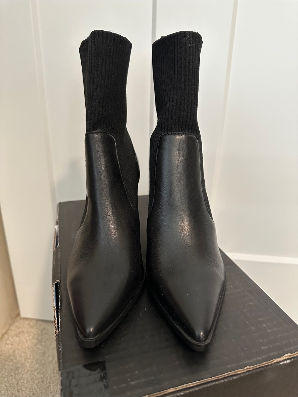 Aldo Black Pointed Toe Sock Ankle Booties